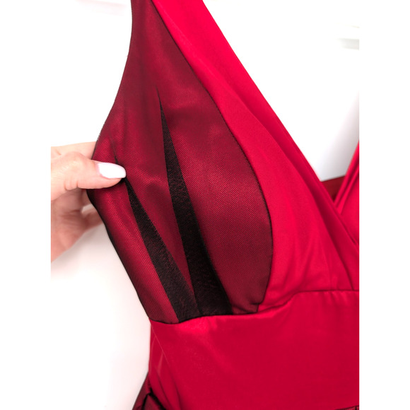 Y2K Morgan & Co Red Babydoll Mesh Layered Beaded Tulle Whimsigoth Formal Dress - Picture 8 of 13